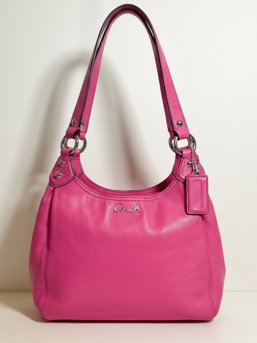 Coach Ashley Leather Hobo Shoulder Bag in Fuchsia with Tan Satin Interior